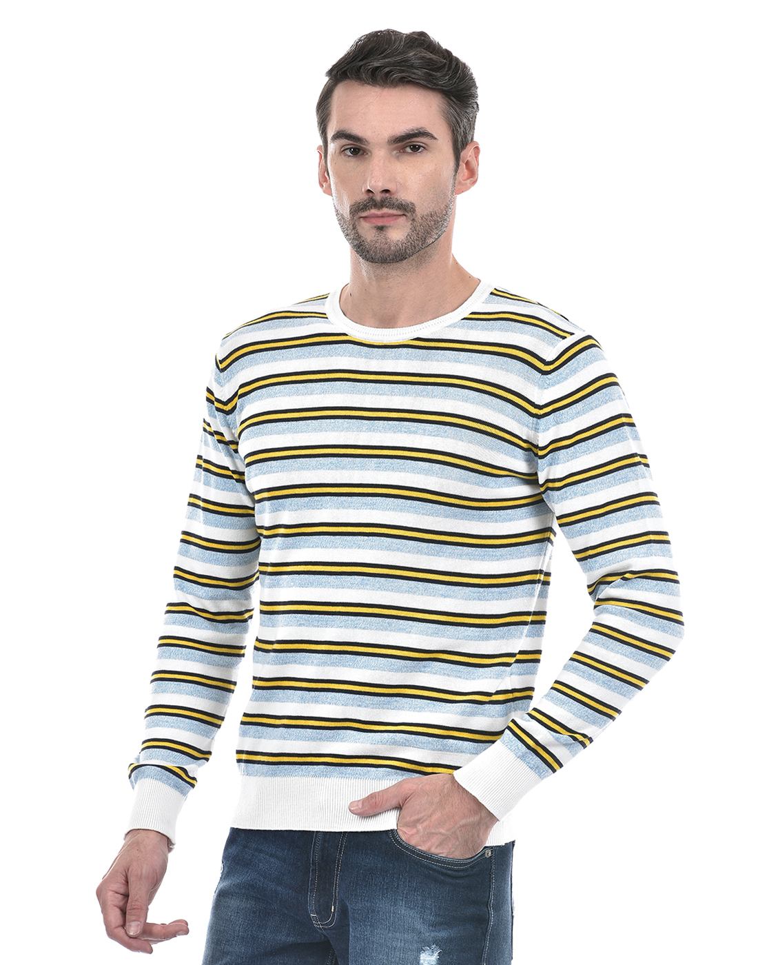Numero Uno Men Striped White Sweater